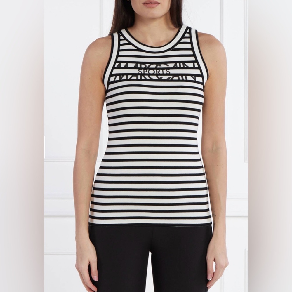 Marc Cain Striped Black and White Ribbed Tank